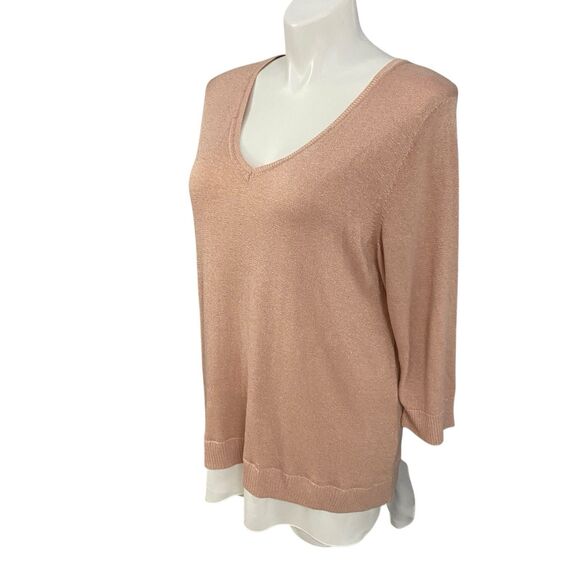 Calvin Klein Sweater Womens Sz 2X Lagenlook Preppy V Neck Peach Officecore Basic - Picture 4 of 11